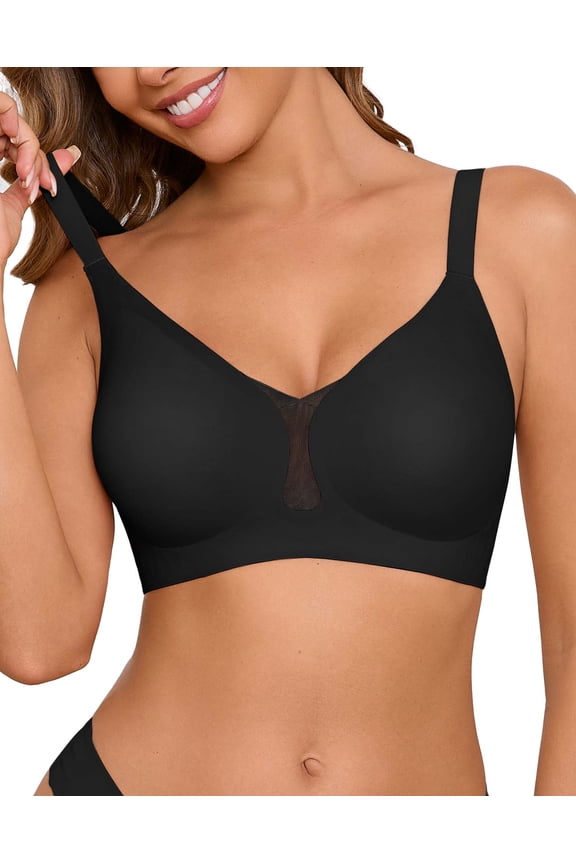 Jelly Bras for Women No Underwire V Mesh Push Up Bralette with W-Shape Support, Wireless Seamless Bra