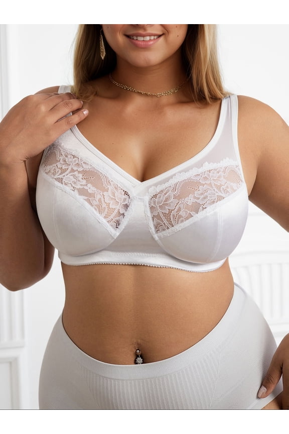 Women's Plus Size Minimizer Bras for Women Full Coverage - Wireless Bra Unlined with Adjustable T-Shirt Bra & Wide Straps (White)​