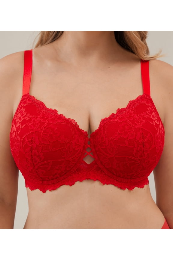 Plus Size Push Up Full Coverage Bra - Padded Underwire, Adds a Cup Size & Lift Up Bra, Red