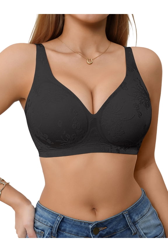 Womens Comfort Wireless Jelly Bra Floral Seamless Push Up T-shirt Bra