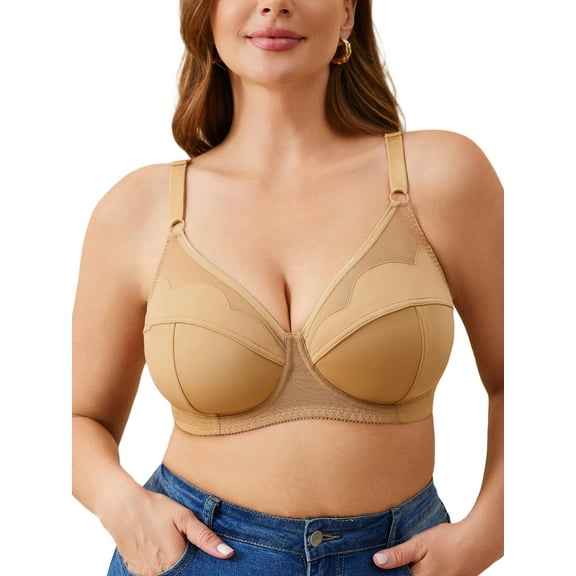 SHARICCA Womens Plus Size Full Coverage Bra Breathable Lace Mesh Underwire Supportive Bra 42DD