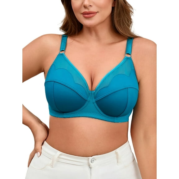 SHARICCA Womens Plus Size Full Coverage Bra Breathable Push Up Underwire Supportive Bra 46D
