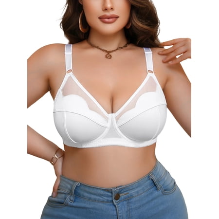 SHARICCA Womens Plus Size Full Coverage Bra Breathable Push Up Underwire Supportive Bra 46D
