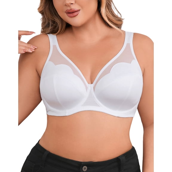 SHARICCA Womens Plus Size Full Coverage Bra Breathable Mesh Underwire Supportive Bra for Large Breast 38DD