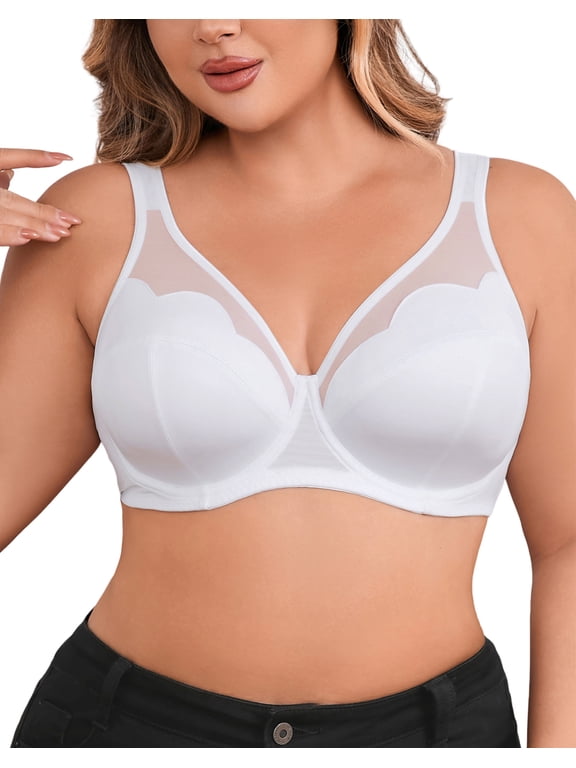Womens Plus Size Full Coverage Bra Breathable Mesh Underwire Supportive Bra for Large Breast 44DD