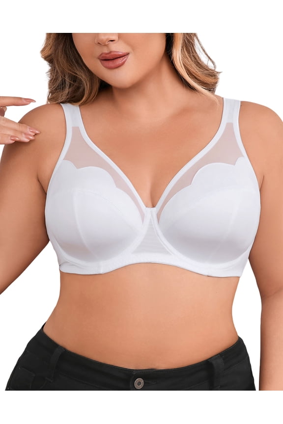 Womens Plus Size Full Coverage Bra Breathable Mesh Underwire Supportive Bra for Large Breast 44D