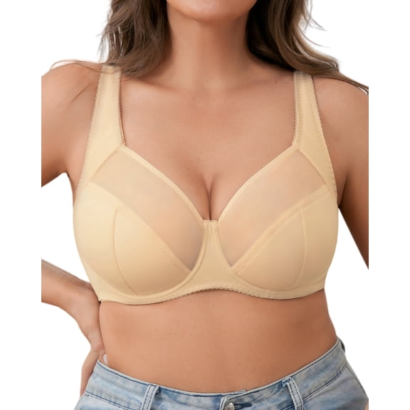 SHARICCA Womens Plus Size Minimizer Bra Comfort Full Coverage Underwire Bras 42D