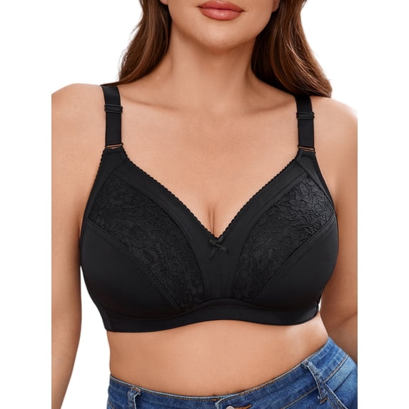 SHARICCA Womens Plus Size Wirefree Bra Bralette Lace Unlined Minimizer Bra 44C