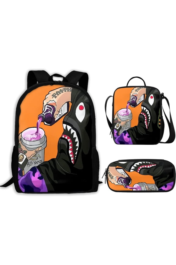 Backpacks 3 in 1 Casual Daypack Set Durable Knapsack with Lunch Bag F2FL