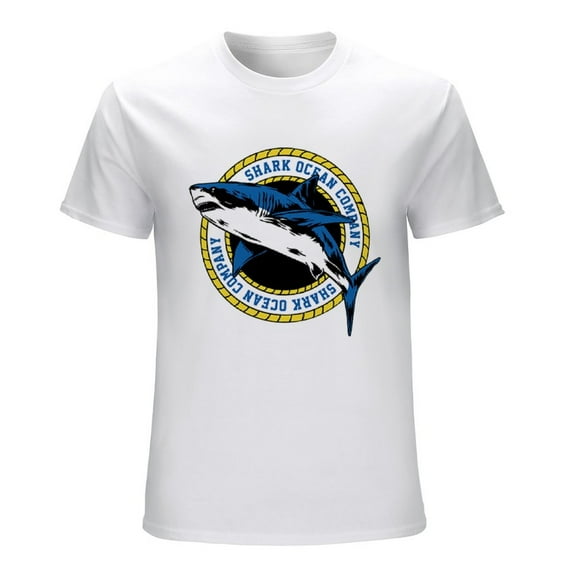 SHARK OCEAN COMPANY Men’s Graphic T-shirt Vintage Short Sleeve Sport Tee White L