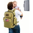 thumbnail image 1 of SHARKMOUTH Military Diaper Bag for Dad: 900D Polyester Ripstop 300% Tougher - 40L Large Capacity with Changing Mat for 72H Hiking/Camping Outdoor Activities - for Outdoor Enthusiast Dads (Tan), 1 of 7