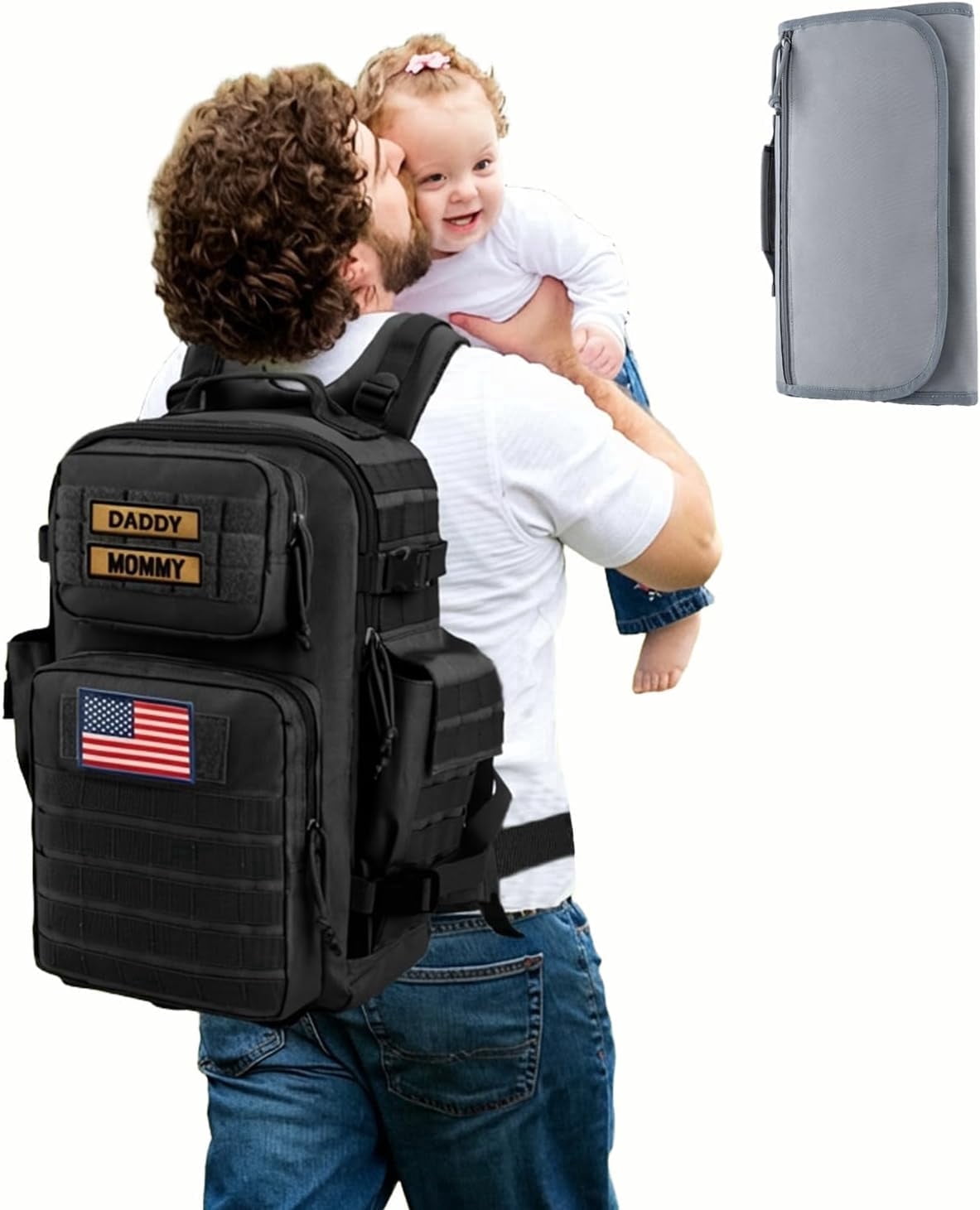 SHARKMOUTH Military Diaper Bag for Men: 40L Capacity with Changing Mat for Tactical Dads - 900D Military-Grade Polyester with MOLLE System for Work Commute/Hiking Camping Outdoor Activities (Black)