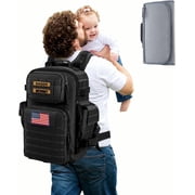 SHARKMOUTH Military Diaper Bag for Men 40L Capacity with Changing Mat for Tactical Dads - 900D Military-Grade Polyester with MOLLE System for Work Commute/Hiking Camping Outdoor Activities Black