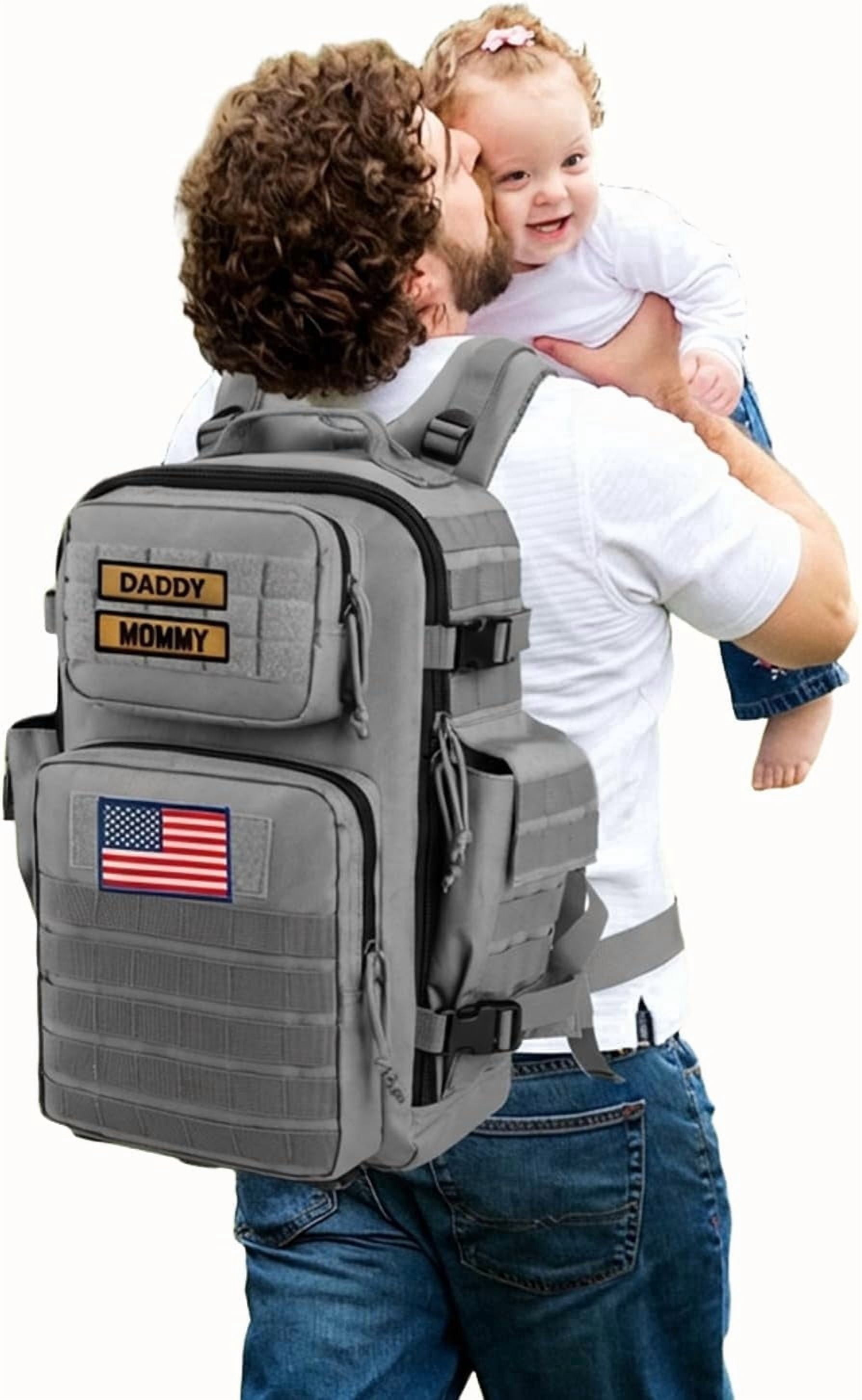 SHARKMOUTH Military Diaper Bag for Tech-Dads: 40L Large Capacity with 15.6" Laptop Sleeve/Insulated Pockets - 900D Polyester with MOLLE System for Business Travel/WFH/Commute (Grey)
