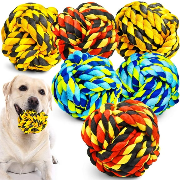 SHARLOVY Dog Chew Toys for Aggressive Chewers, Dog Balls for Large Dogs, Heavy Duty Dog Toys with Tough Twisted, Dental Cotton Dog Rope Toy for Medium Dogs, 6 Pack Indestructible Chew Toys