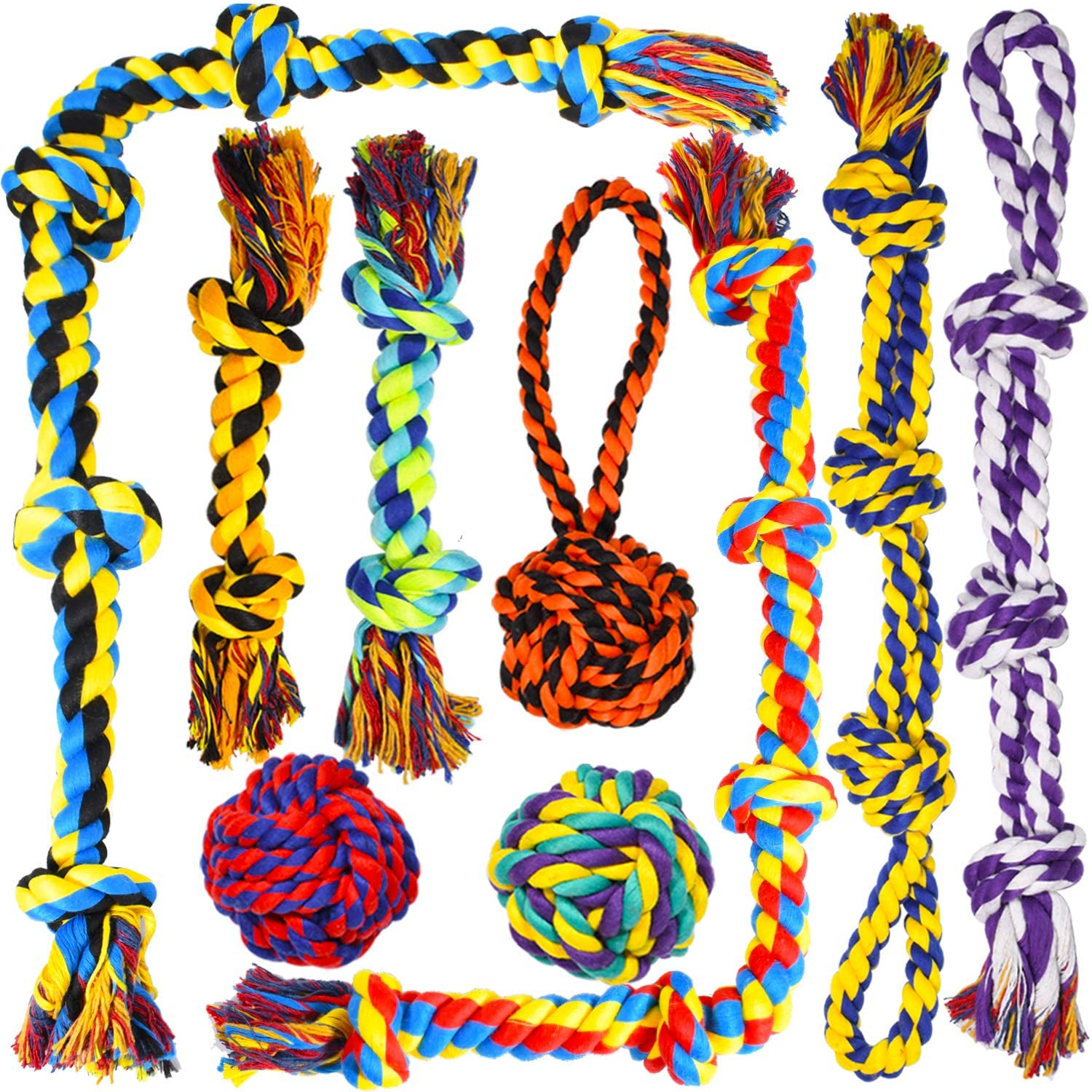 SHARLOVY Large Dog Chew Toys, Tough Dog Toys for Aggressive Chewers Large Breed,Heavy Duty Dental Dog Rope Toys Kit for Medium Dogs,5 Knots Indestructible Dog Toys, Cotton Puppy Teething Chew Tug Toy