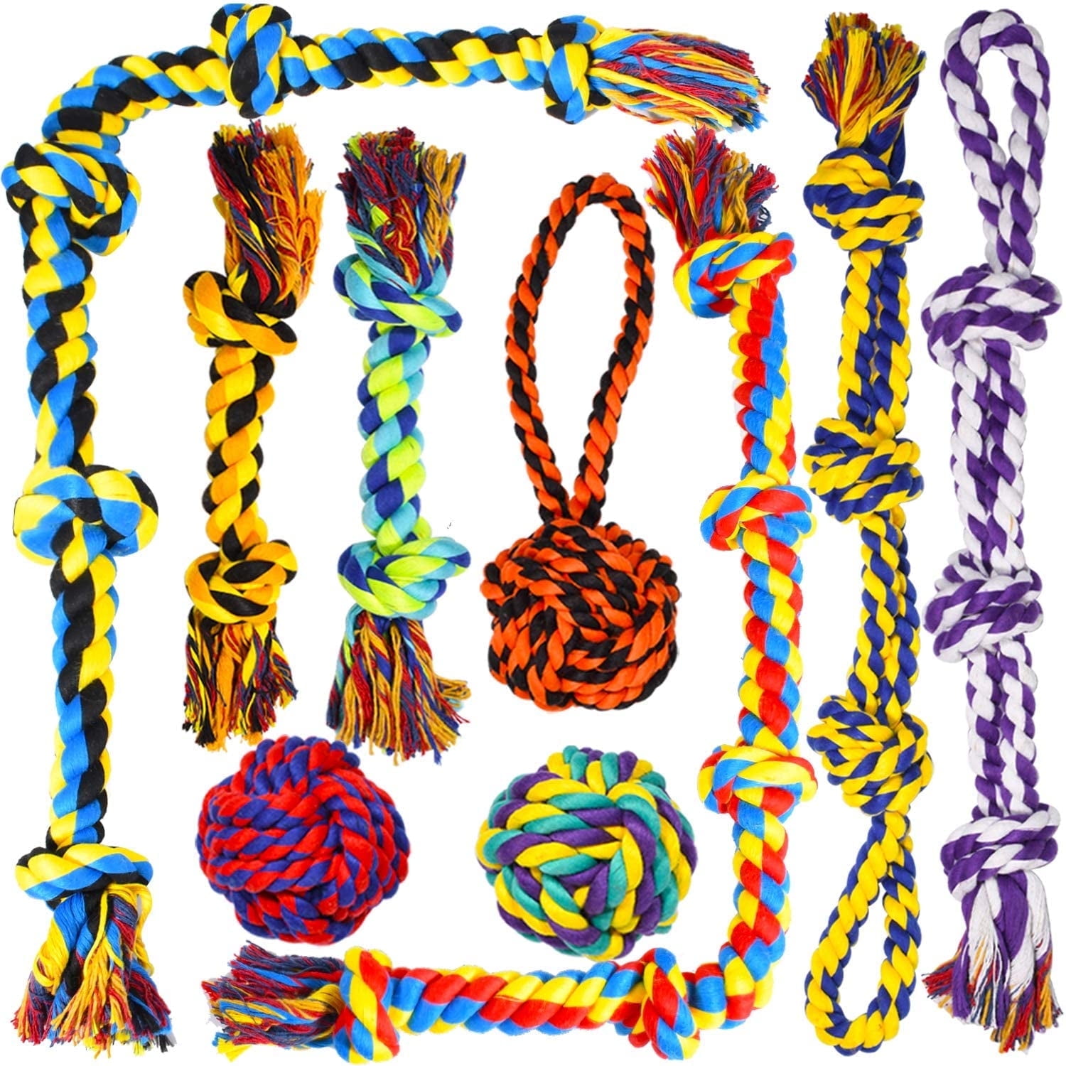 Large Multicolor Cotton Rope Chew and Tug Toy Set