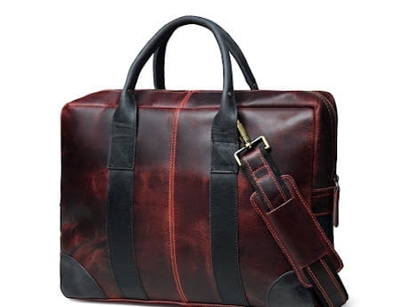 SHARO Classic Leather Antique Red Leather Two Tone Laptop Bag Briefcase