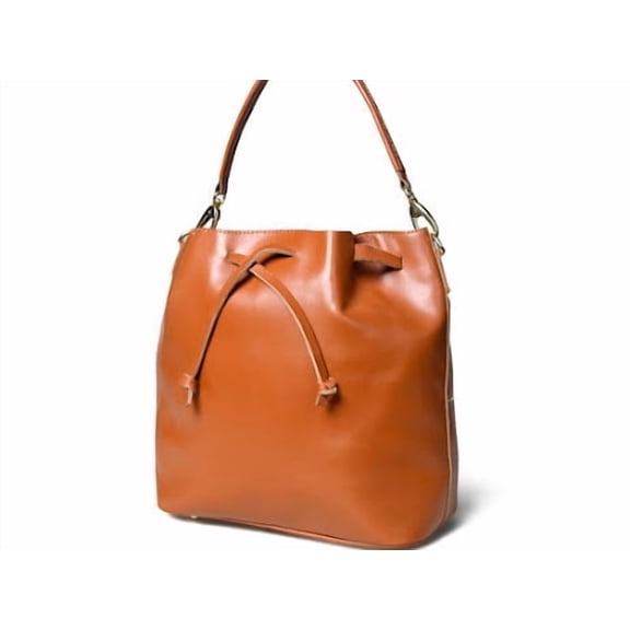SHARO Women's Leather Bucket Satchel Tote with Adjustable Shoulder Strap, Brown