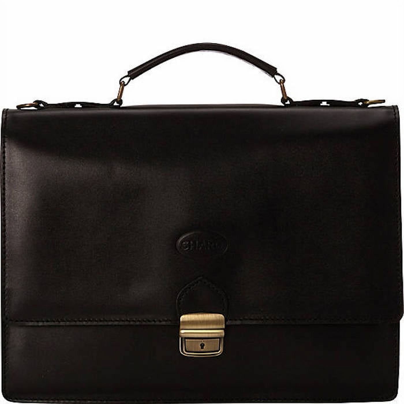 SHARO Men's Lightweight Leather Thin Euro Design Laptop Briefcase, Black