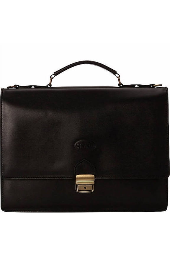 Men's Lightweight Leather Thin Euro Design Laptop Briefcase, Black