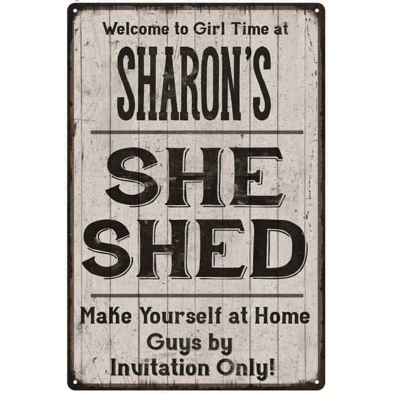 SHARON'S She Shed Sign Lady Cave Gift 8 x 12 Matte Finish Metal 108120082023