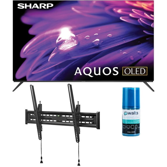 SHARP 4T-C55FS1UR 55 Inch AQUOS OLED 4K Ultra HD with Dolby Audio Roku TV with a Walts TV Large/Extra Large Tilt Mount for 43"-90" Compatible TV's and Walts HDTV Screen Cleaner Kit (2024)