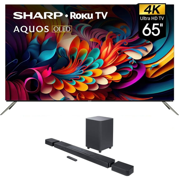 SHARP 4T-C65FS1UR 65 Inch AQUOS OLED 4K Ultra HD with Dolby Audio Roku TV and a JBL BAR-1300X 11.1.4ch Soundbar and Subwoofer with Surround Speakers (2024)