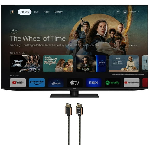 SHARP 4T-C65FV1U 65 Inch AQUOS XLED 4K Ultra HD Mini LED Google TV with an Austere 3S-4KHD2-2.5M III Series 4K HDMI 2.5m Cable (2024)