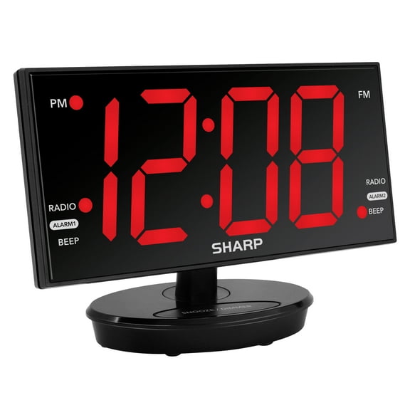 SHARP Digital Alarm Clock, 8.9" Extra Large LED Clock with Tilt and Swivel Display, AccuSet Automatically Sets The Time, Dual USB Charger Ports, FM Radio, 4 Level Adjustable Dimmer Brightness