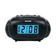 SHARP Digital Alarm Clock, Black, LCD Display, Battery Operated, Small