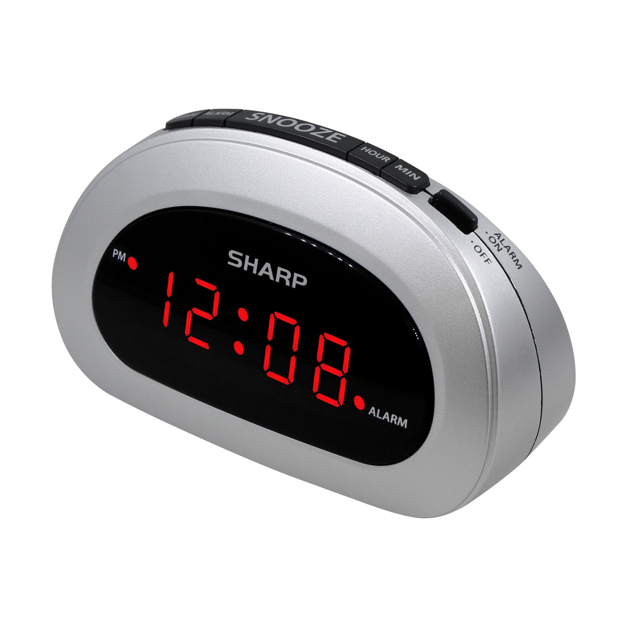 Sharp Digital Alarm Clock Cosmic Silver Easy To Set Controls Red Led Display