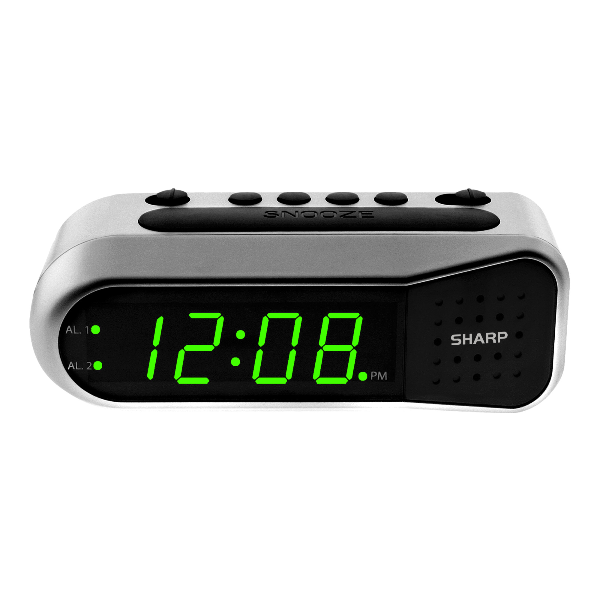 SHARP Digital Dual Alarm Clock, Silver with Green LED Display, Ascending Alarm - image 1 of 6