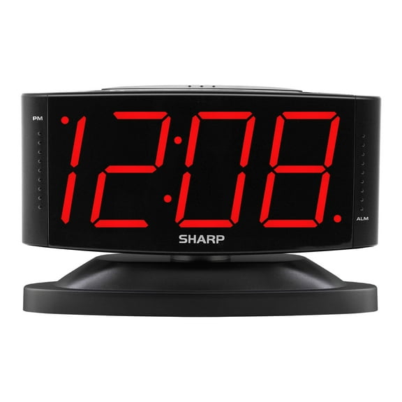 SHARP Home LED Digital Alarm Clock -  Swivel Base - Outlet Powered, Simple Operation, Alarm, Snooze, Brightness Dimmer, Big Red Digit Display, Midnight Black