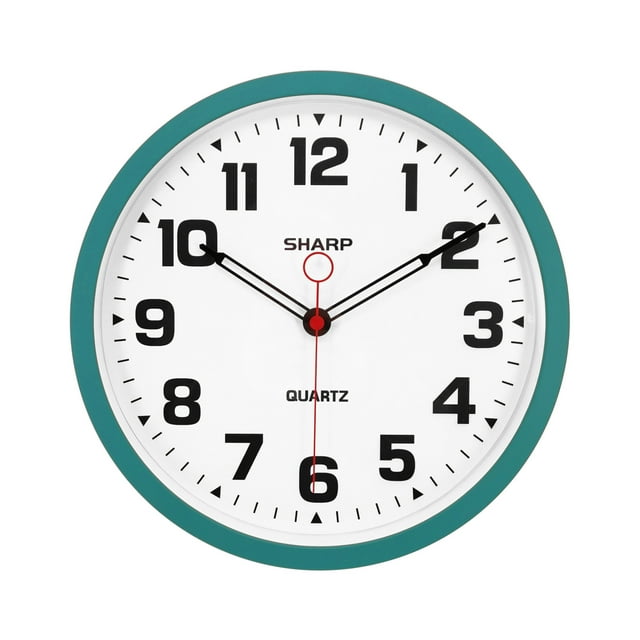 "SHARP 12.3"" Analog Matte Teal Wall Clock, Stylish NonTicking, Battery Operated, Easy to Read