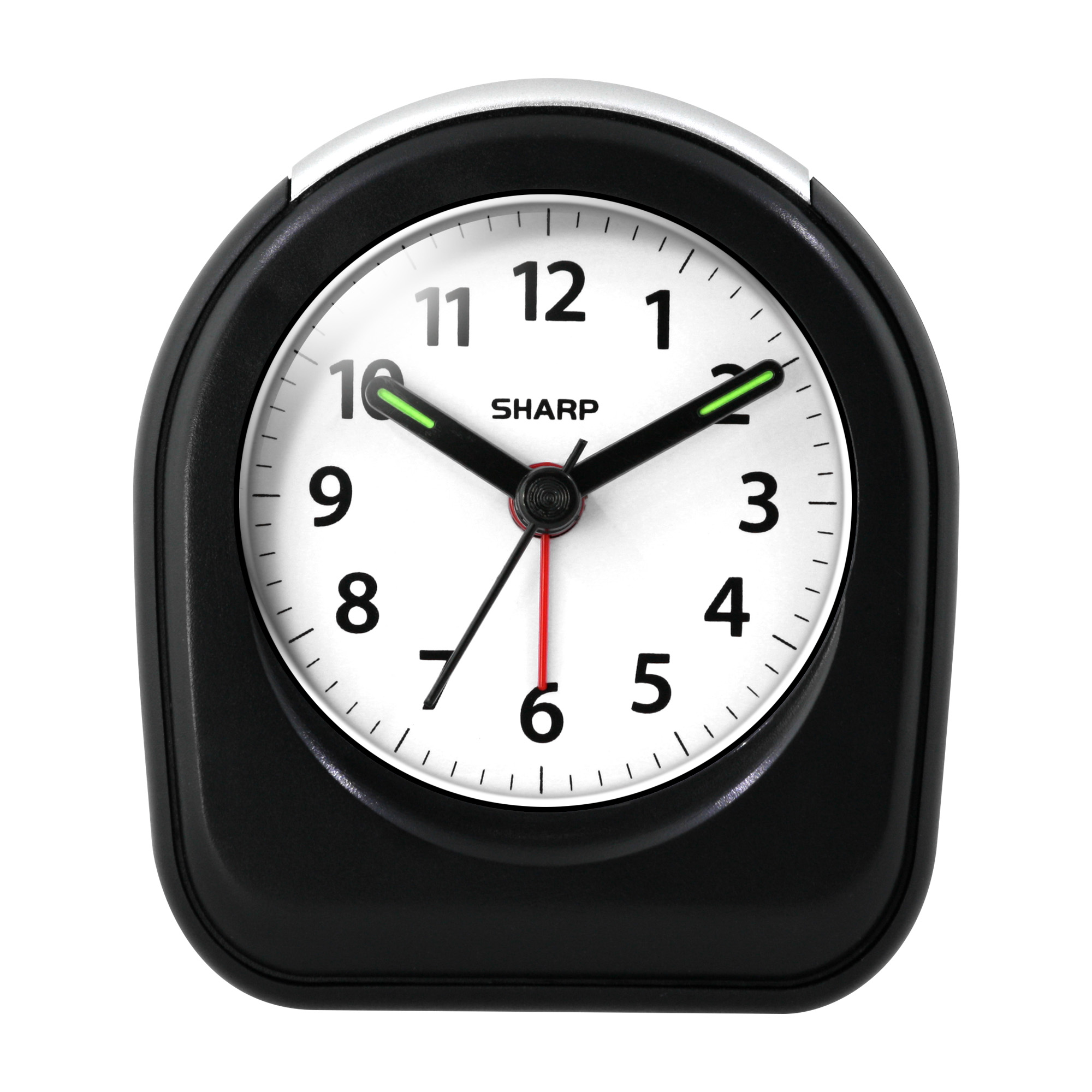SHARP Quartz Analog Arch Alarm Clock, Black, Battery Operated, Small, Travel Clock - image 1 of 6
