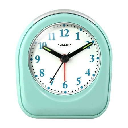 SHARP Quartz Analog Arch Alarm Clock, Mint, Battery Operated, Small, Travel Clock