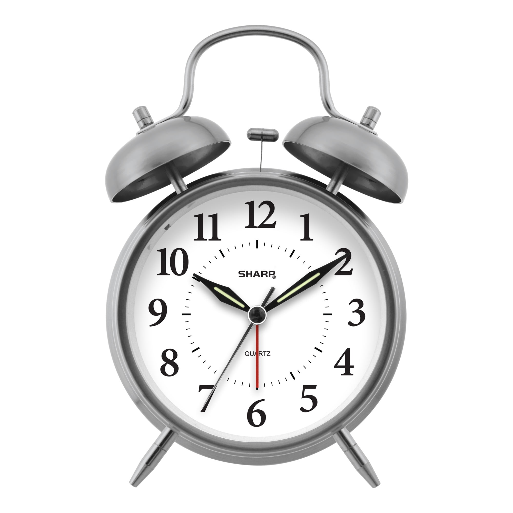 Sharp Twinbell Quartz Analog Alarm Clock, Silver