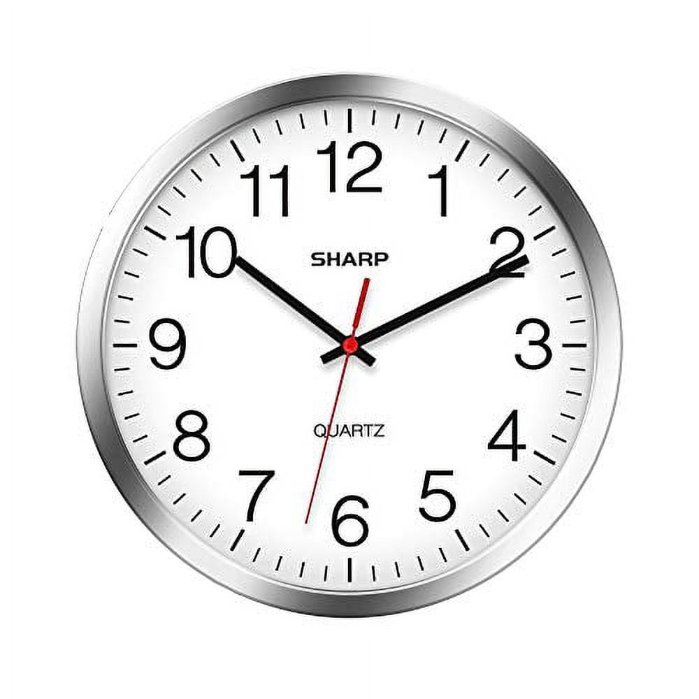 Silver Round Quartz Silent Wall Clock with Black Numbers