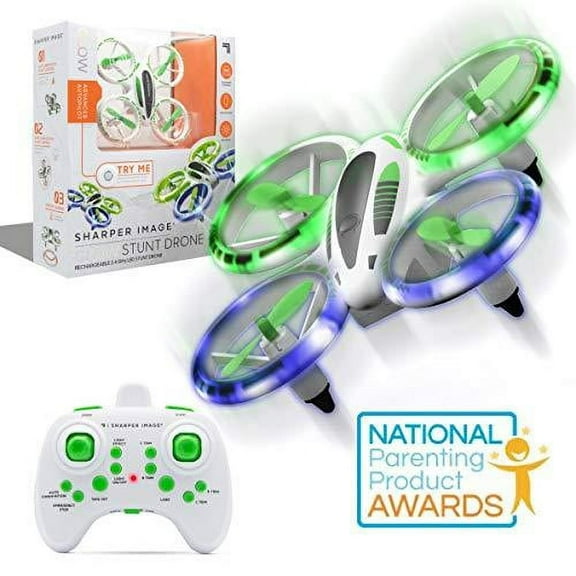 Open Box SHARPER IMAGE 2.4GHz RC Glow Up Stunt Drone with LED Lights, Mini Remote Controlled Quadcopter with Assisted Landing, Small Plane for Kids and Beginners, Wireless and Rechargeable
