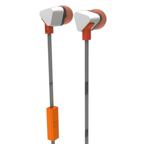 SHARPER IMAGE SHP892OR Premium Tangle Free Earbuds with Mic Compatible with All Devices, Orange