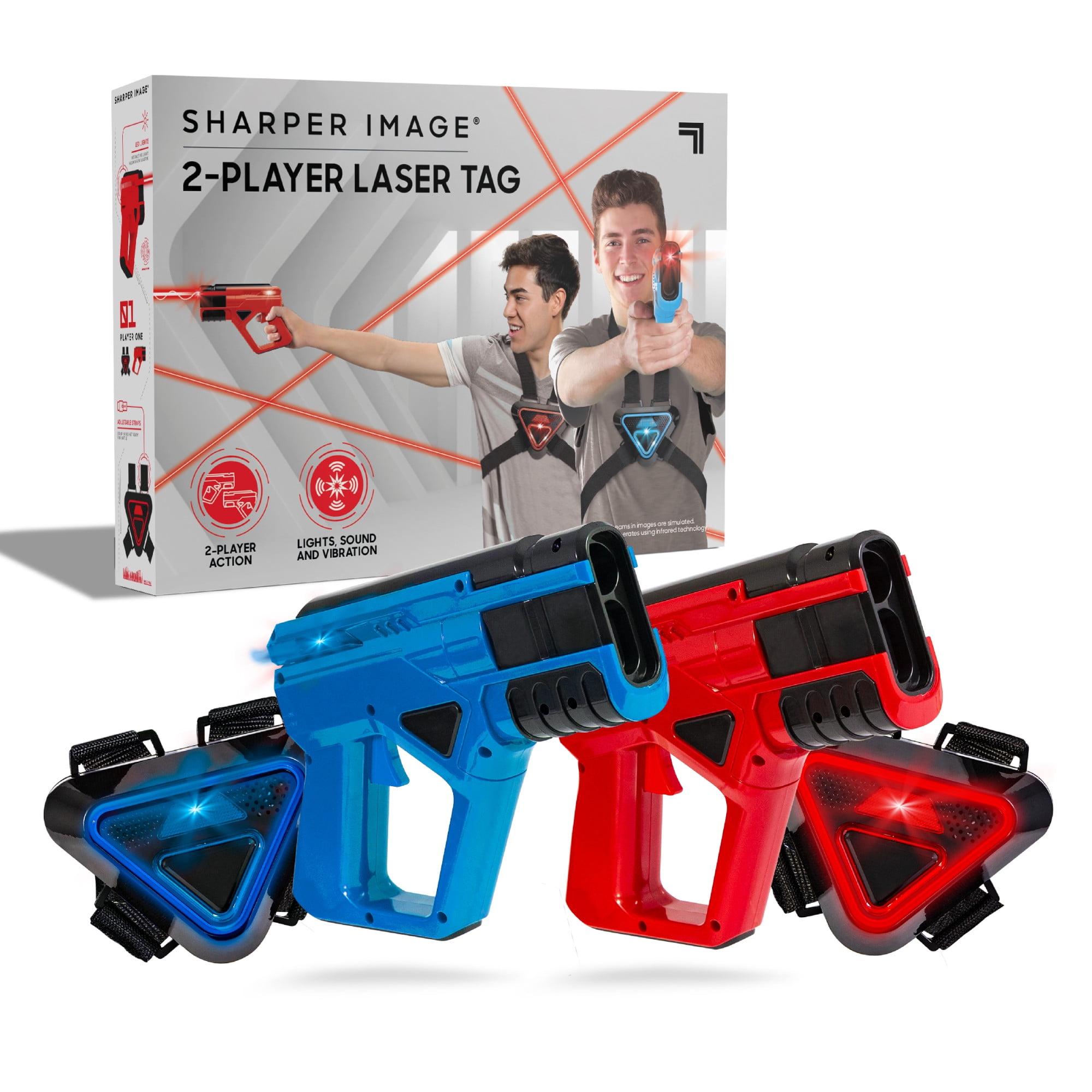 SHARPER IMAGE Two-Player Toy Laser Tag Gun Blaster and Vest Armor Set for Kids, Safe for Children and Adults, Indoor and Outdoor Battle Games, Combine Multiple Sets for Multiplayer Free-for-All!