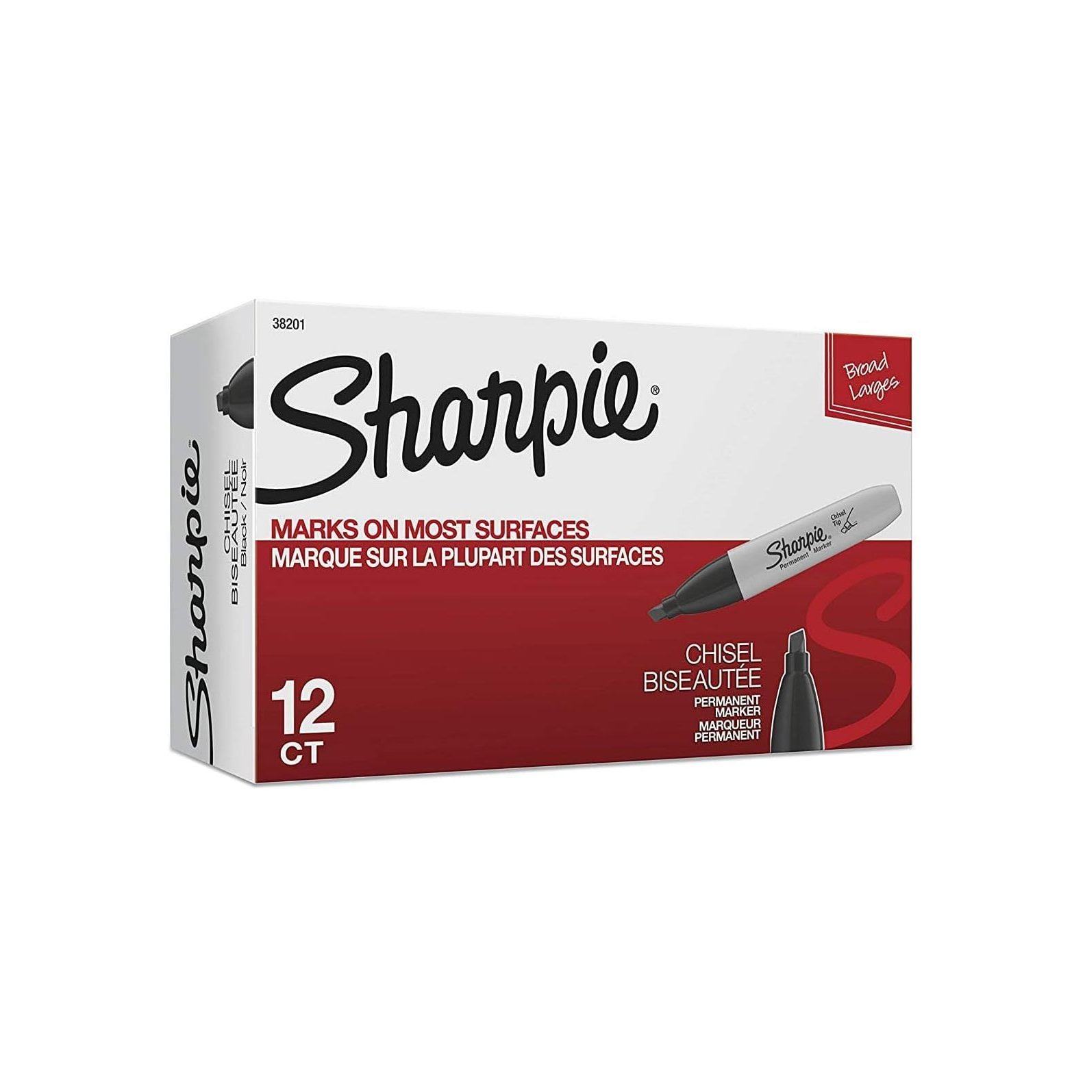 SHARPIE 38201 Permanent Marker, Chisel Tip, Black, 12 Markers (SAN38201