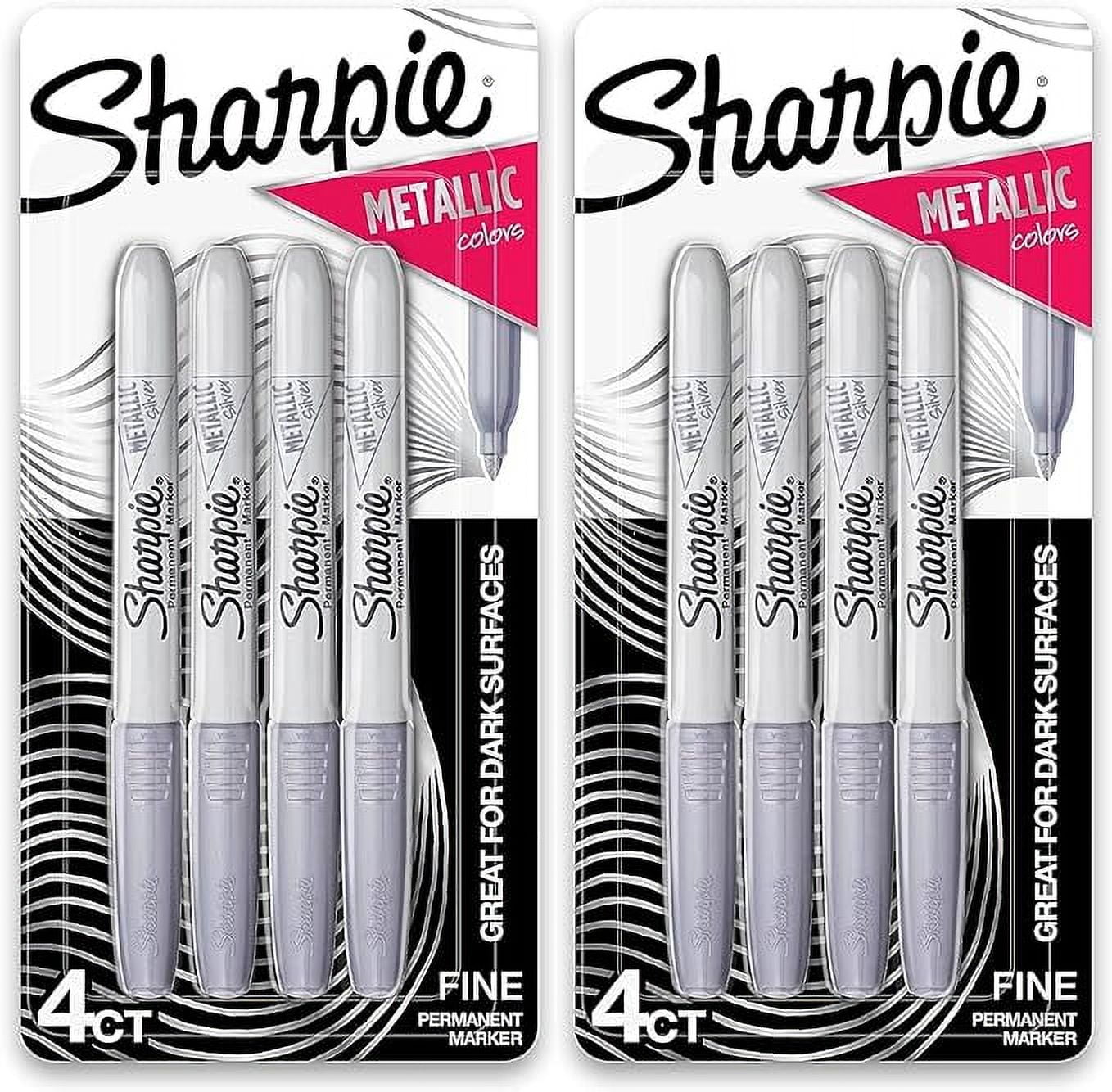Sharpie 39109PP Lot de 4 marqueurs permanents métalliques, pointe fine, argent, lot de 2