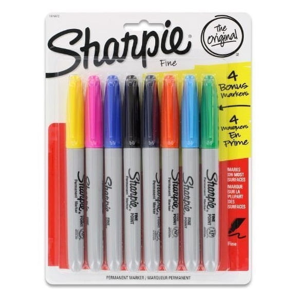 Sharpie Permanent Markers, Fine Point, Assorted Colors, Pack of 8