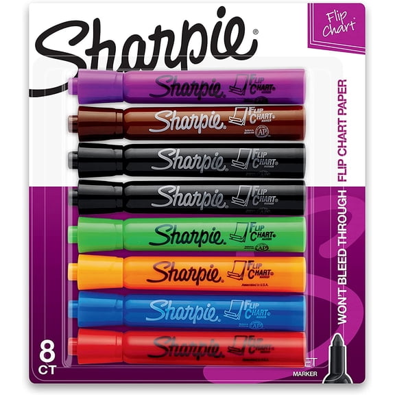 SHARPIE Flip Chart Markers, Bullet Tip, Assorted Colors, 8 Pack