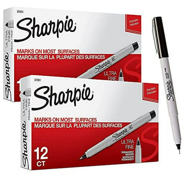 SHARPIE Permanent Markers, Ultra Fine Point, Black, 12 Count 2 Pack