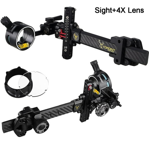 SHARROW 1 Pin Compound Bow Sight Carbon 4X 6X 8X Lens 0.019" Adjustable Archery Hunting