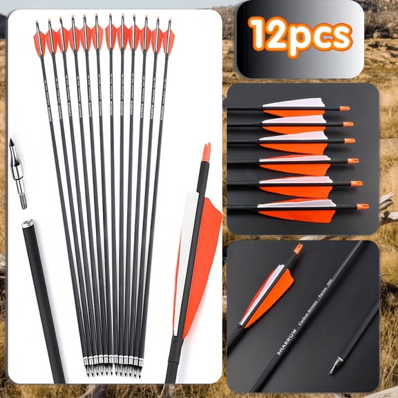 SHARROW 30" Feather Carbon Hunting Arrows Spine 500 (12 Pack)