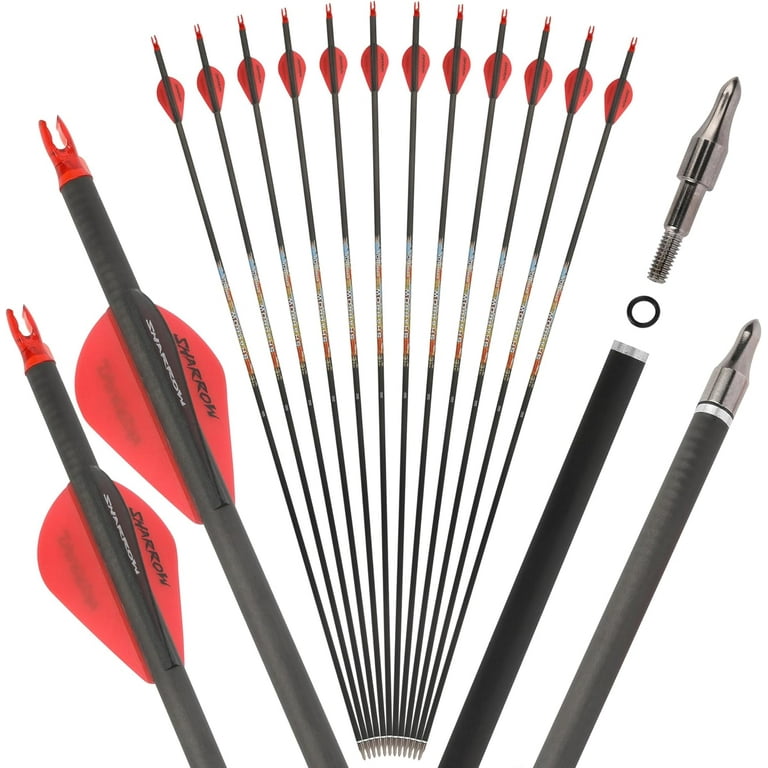 SHARROW 31 Carbon Arrows Hunting Arrows Spine 250 300 350 400 500 600 with Replaceable Points Targeting Practice Arrows for Compound Recurve Long Bow